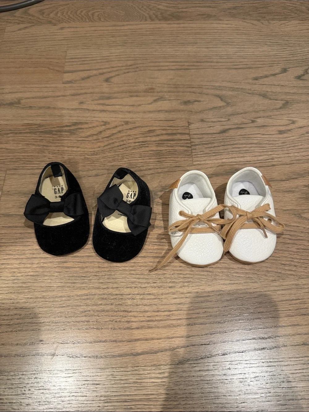Baby GAP Black Velvet Bow Mary Janes & White Lace-Up Moccasins - 2 Pair Set